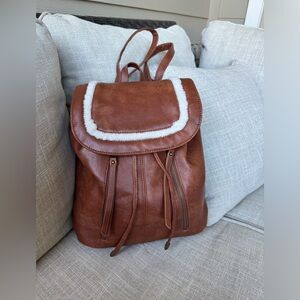 Women’s Brown fur trim backpack